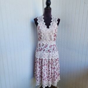 NWT  ADELYN RAE Fit & Flare Midi LACE DRESS NORDSTROM Cream Lilac Floral XS